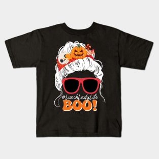 Boo Lunch Lady Messy Bun Spooky Pumpkin Halloween Costume Kids T-Shirt